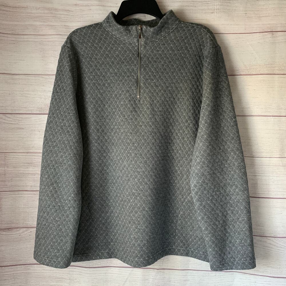Weekends by Chico's Gray Quilted Quarter Zip Sweatshirt Mock Neck Size 3